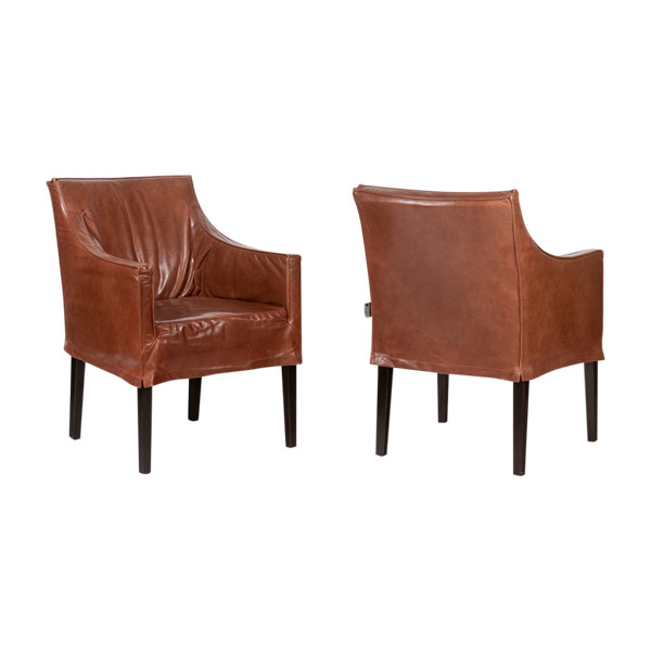 Lintello. Paire de fauteuil en cuir camel. Années 1970.