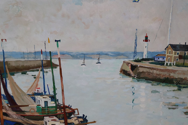  Port De Honfleur Signé Jacques Bouyssou Daté 1967
