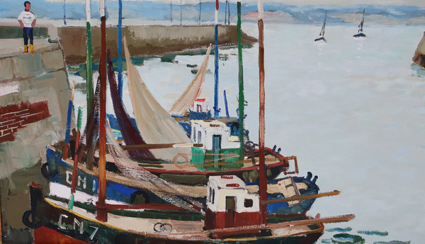  Port De Honfleur Signé Jacques Bouyssou Daté 1967