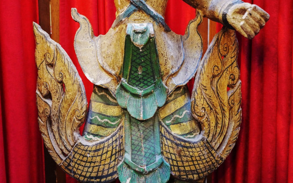 Grande sculpture, danseur bois polychrome, Birmanie