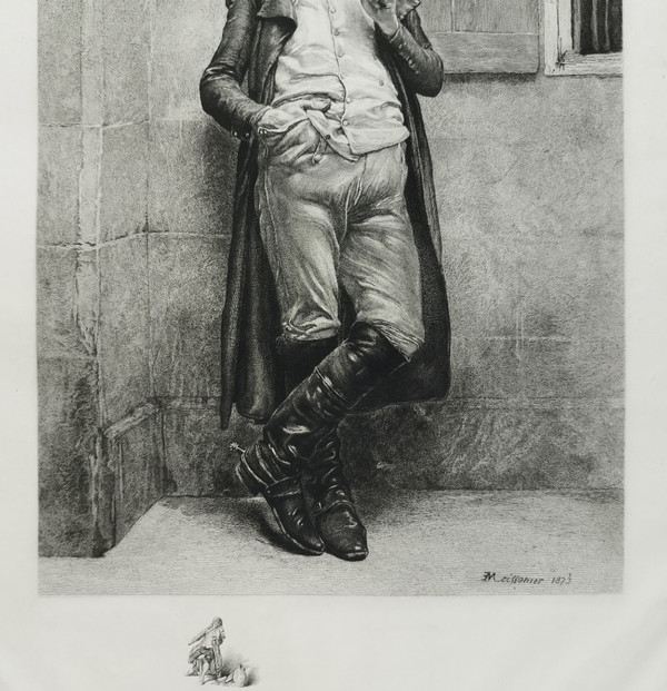 Etching After Meissonier Militaria Engraving Soldier Of The Empire Smoker Old Print 20th C