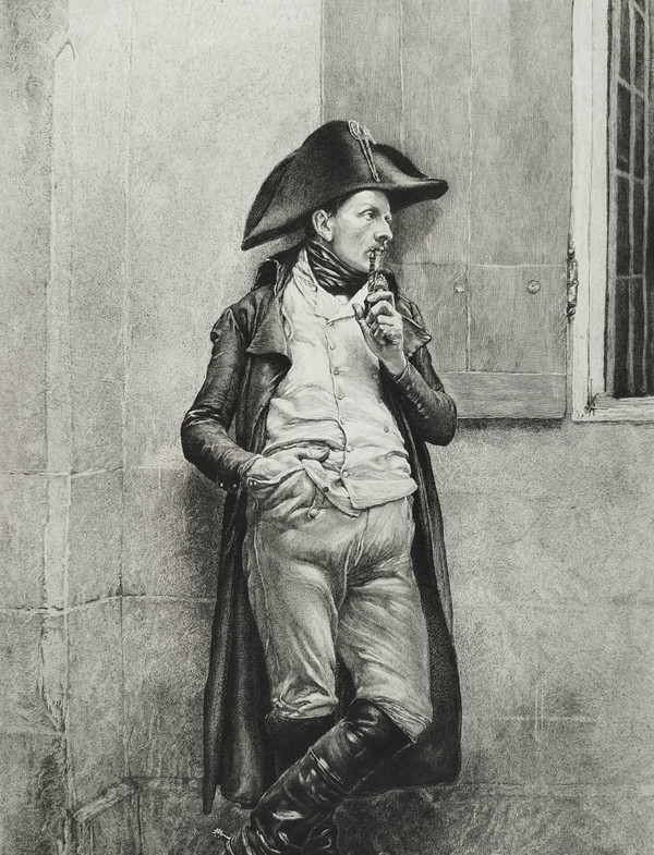 Etching After Meissonier Militaria Engraving Soldier Of The Empire Smoker Old Print 20th C