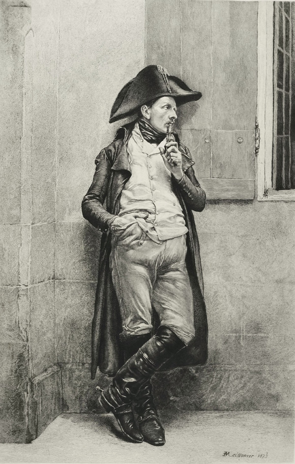 Etching After Meissonier Militaria Engraving Soldier Of The Empire Smoker Old Print 20th C
