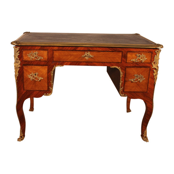 Petit Bureau Plat Double Face En Bois De Rose de style Louis XV du 19° siècle