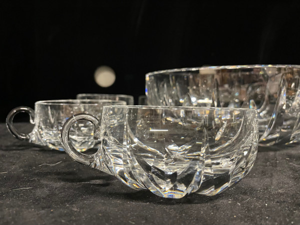 Saint Louis - Signed Engraved Crystal Punch Set Salad Bowl + 8 Cups