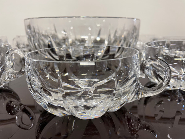 Saint Louis - Signed Engraved Crystal Punch Set Salad Bowl + 8 Cups