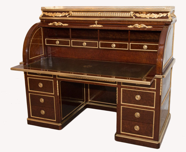 Large Cylinder Desk with Box Stamped André Aucoc, Circa 1890