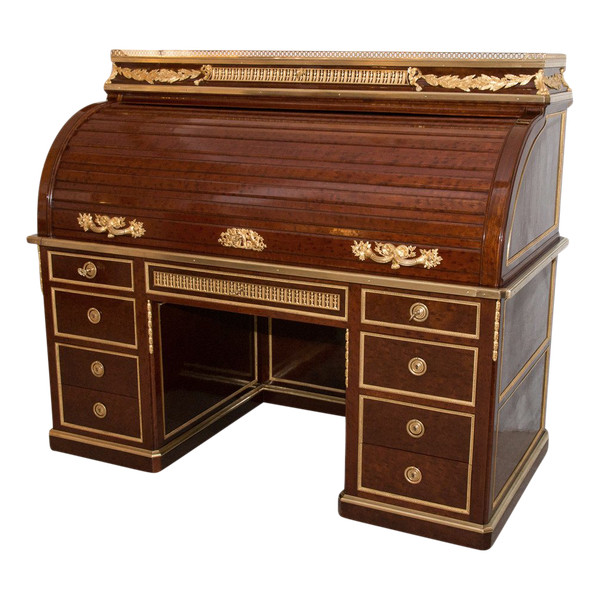 Large Cylinder Desk with Box Stamped André Aucoc, Circa 1890