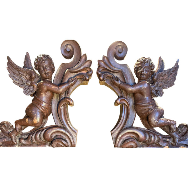 Large Pair Of Organ Buffet Angels – 19th Century