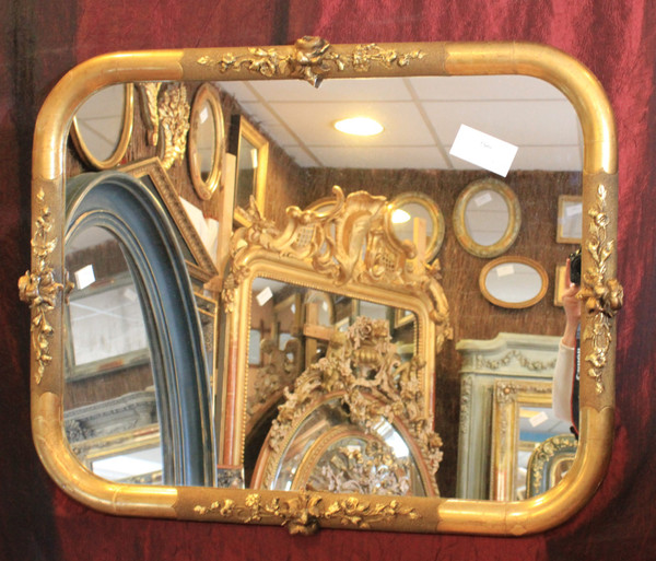 Old Rectangle Mirror With 4 Rounded Corners, Gold Leaf, Pink Decors 59 X 73 Cm