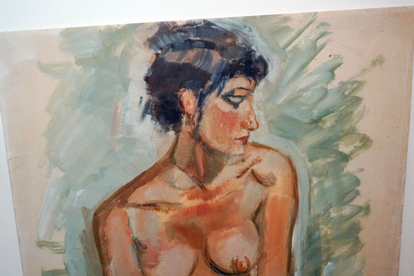 NU, Huile sur carton, sous verre