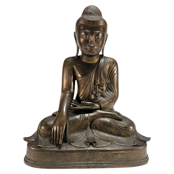 Bouddha birman Shakyamuni en bronze, 19ème siècle.