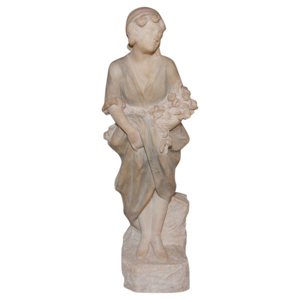 Sculpture En Albâtre Jeune fille  Pugi Fin XIXe 