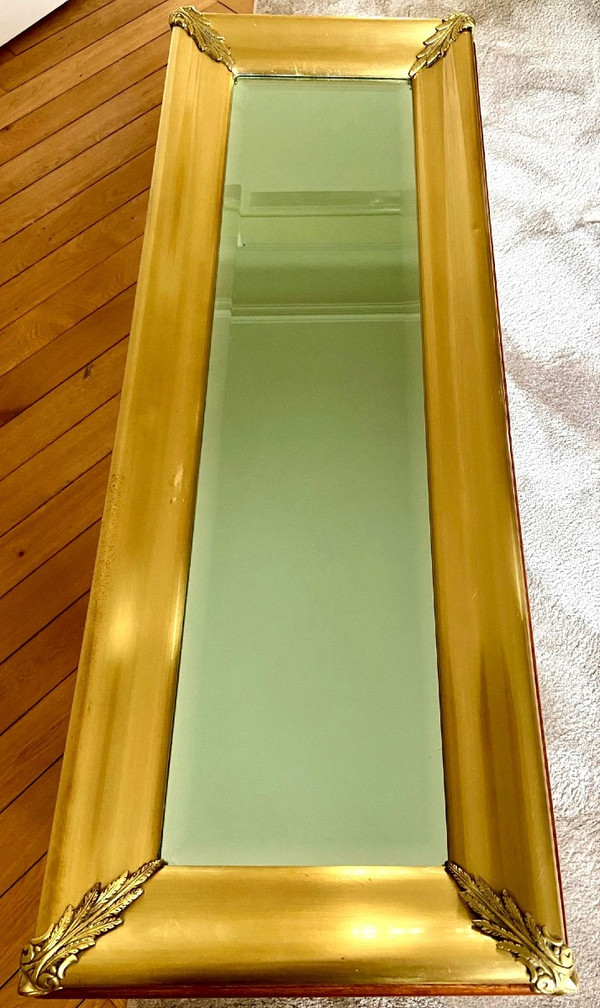Portugal, Années 1970, Console En Bois Et Laiton Présentant Un Plateau Miroir à Biseaux. 