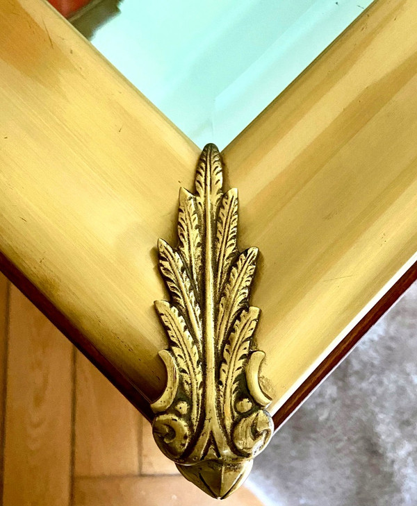 Portugal, Années 1970, Console En Bois Et Laiton Présentant Un Plateau Miroir à Biseaux. 