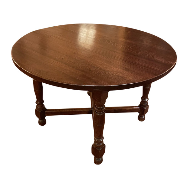 Round Oak Table Louis XIII Style