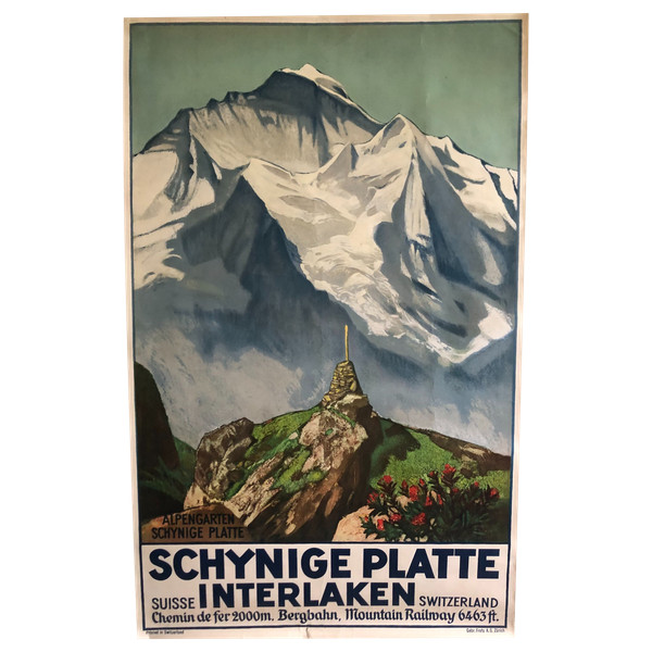 Poster Schynige Platte Interlaken di Ernst Hodel pubblicato da Gebrüder Fretz A.G 1930 Originale