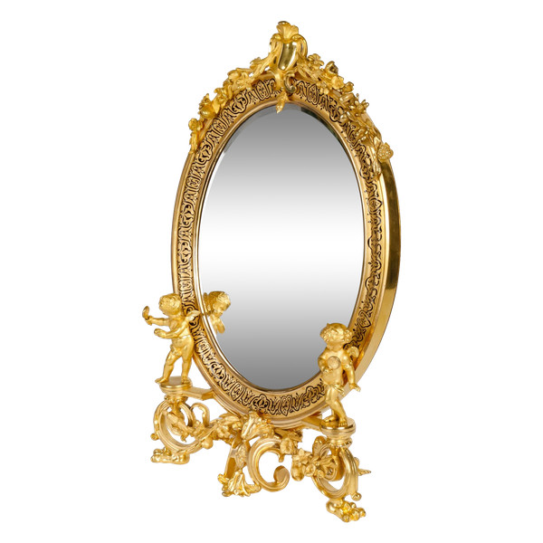 Table mirror in gilded bronze and cloisonné enamel Late 19th century