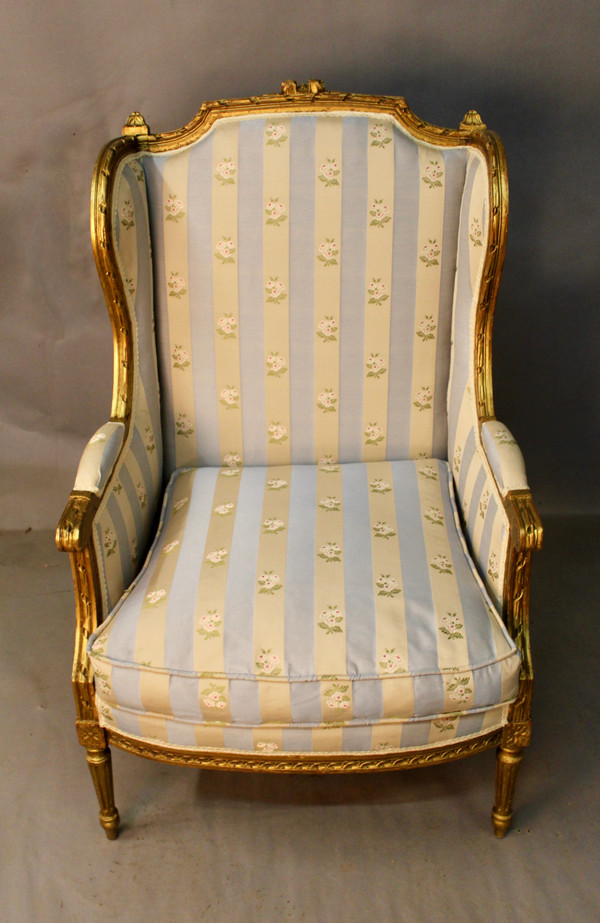 Louis XVI Style Winged Bergère In Golden Wood