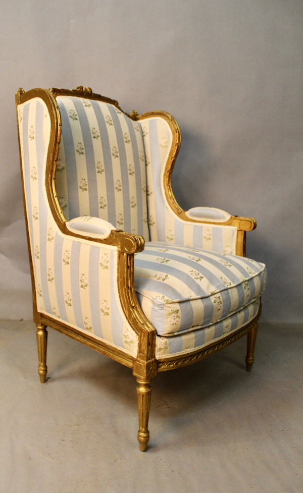 Louis XVI Style Winged Bergère In Golden Wood