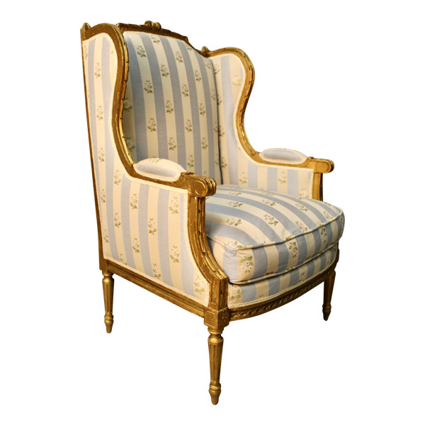 Louis XVI Style Winged Bergère In Golden Wood