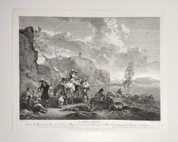 Gravure Par Jacques Philippe Le Bas  l'Après  Dinée  18ème