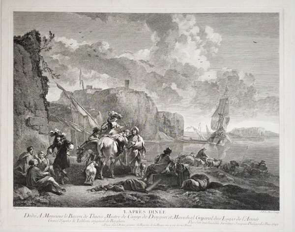 Gravure Par Jacques Philippe Le Bas  l'Après  Dinée  18ème