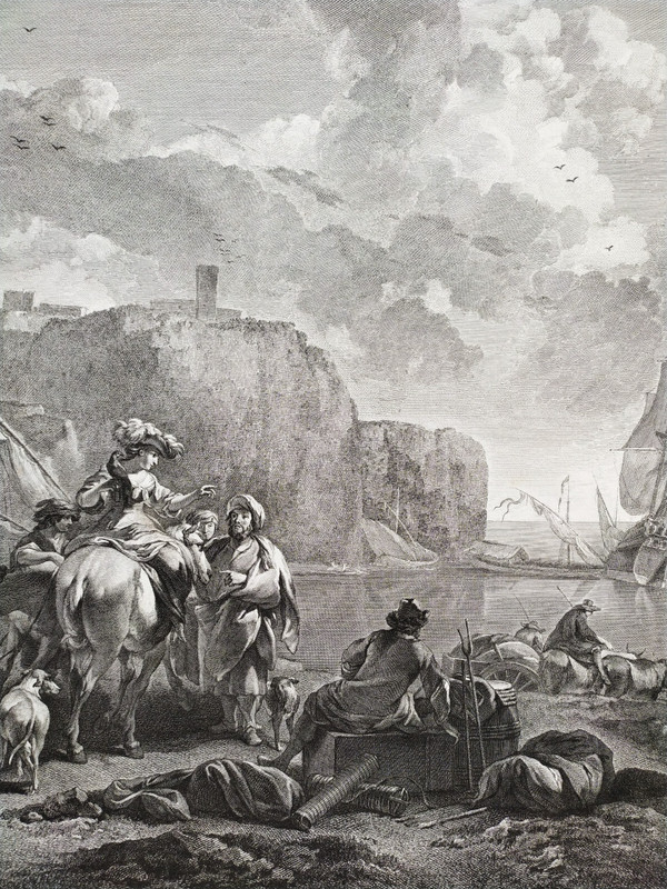 Gravure Par Jacques Philippe Le Bas  l'Après  Dinée  18ème