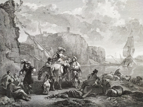 Gravure Par Jacques Philippe Le Bas  l'Après  Dinée  18ème