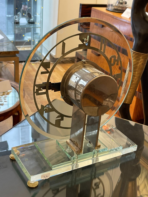Wunderschöne transparente elektrische Pendeluhr aus ATO-Glas, Art Déco, Frankreich, Circa 1930