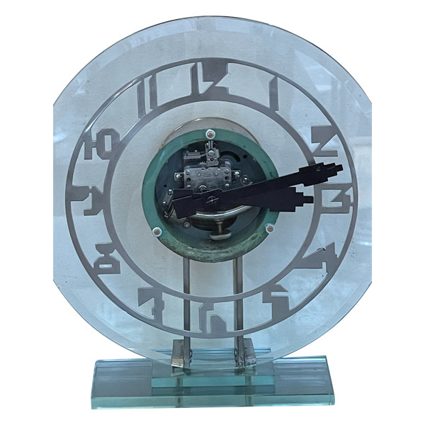 Magnificent transparent electric clock in ATO glass, Art Deco, France, Circa 1930