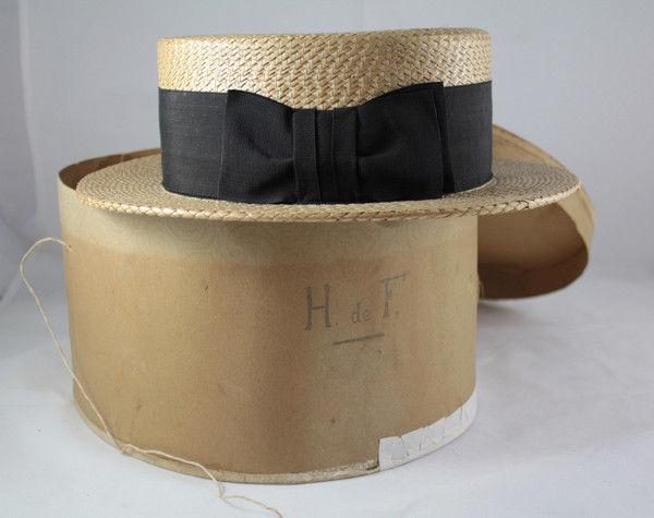 Woven straw boater by Aristide Boucicaut (Au Bon Marché)