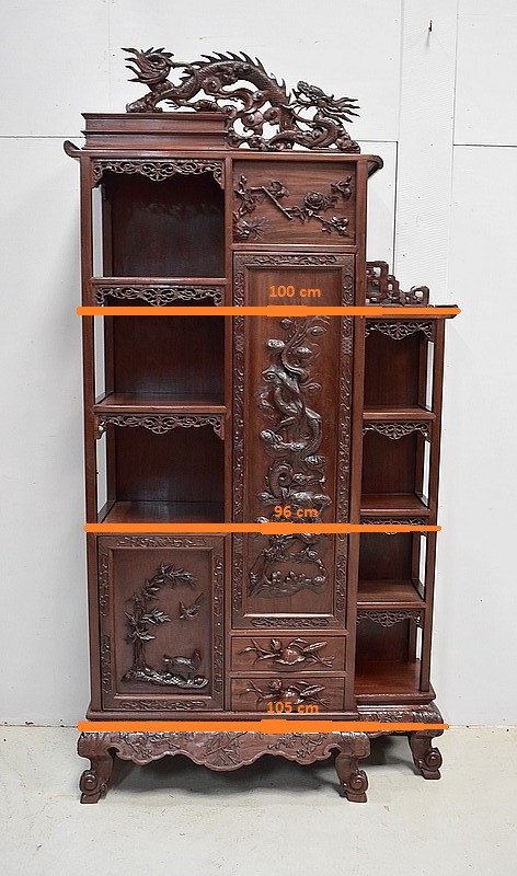 Mobiletto atipico asiatico, origine Vietnam, in mogano massiccio - Fine XIX secolo