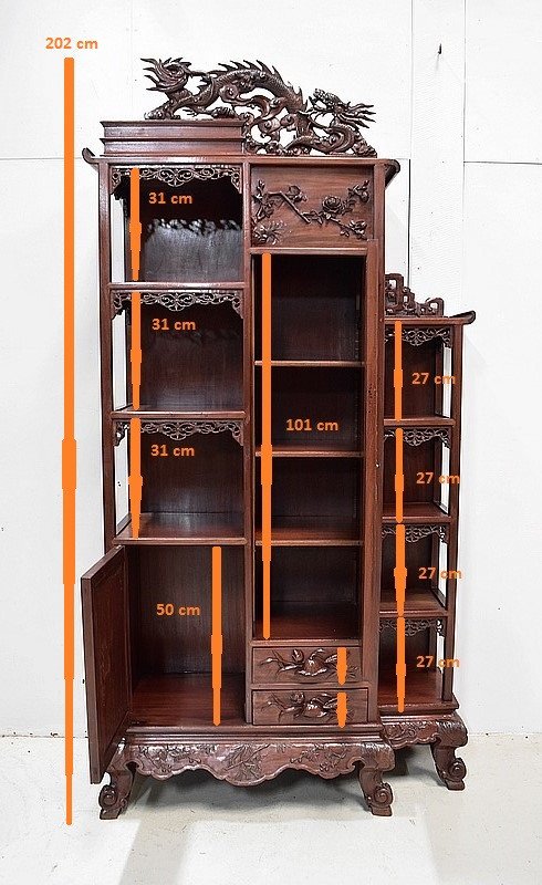  Mobiletto atipico asiatico, origine Vietnam, in mogano massiccio - Fine XIX secolo