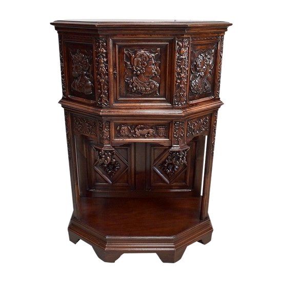  Solid walnut cabinet, Gothic taste - Renaissance - Late 19th century