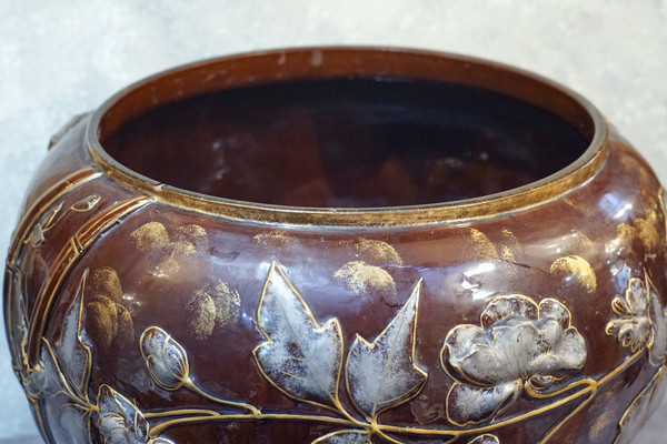 Large Art Nouveau planter Enameled porcelain