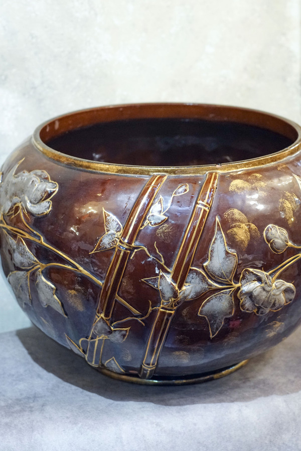 Large Art Nouveau planter Enameled porcelain