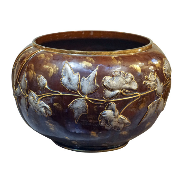 Large Art Nouveau planter Enameled porcelain
