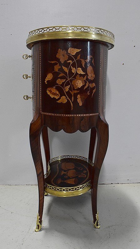  Petite Commode Chiffonnière Marquetée, en Palissandre, style Transition Louis XV - Louis XVI - Milieu XIXe 