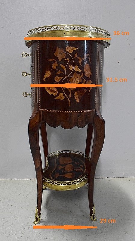  Petite Commode Chiffonnière Marquetée, en Palissandre, style Transition Louis XV - Louis XVI - Milieu XIXe 