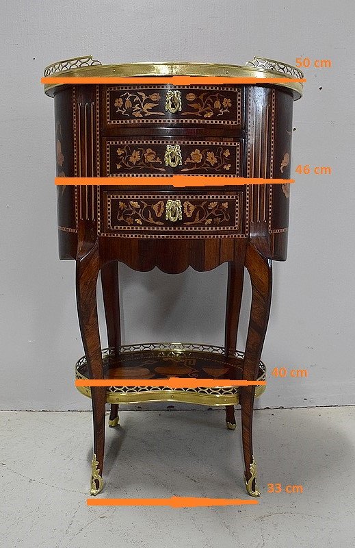  Petite Commode Chiffonnière Marquetée, en Palissandre, style Transition Louis XV - Louis XVI - Milieu XIXe 