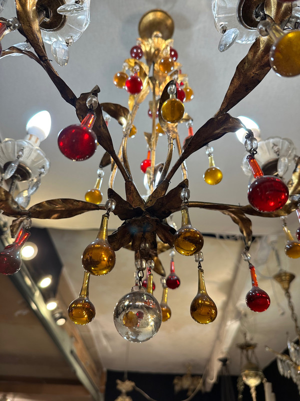Italian murano chandelier with 5 lights