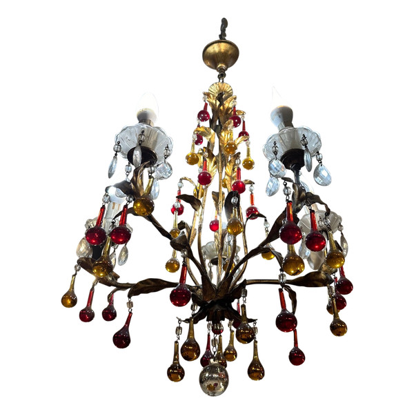 Italian murano chandelier with 5 lights