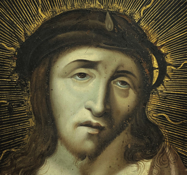 Scuola italiana del XIX secolo nello stile del Correggio - Ritratto di Cristo con la corona di spine