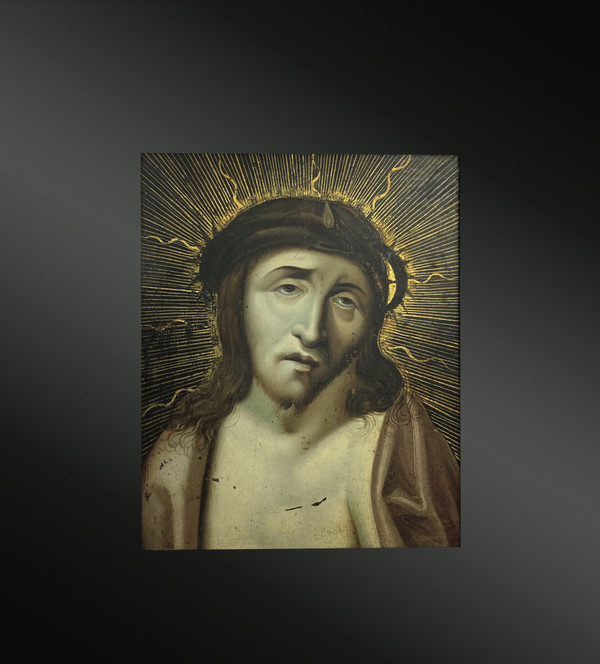 Scuola italiana del XIX secolo nello stile del Correggio - Ritratto di Cristo con la corona di spine
