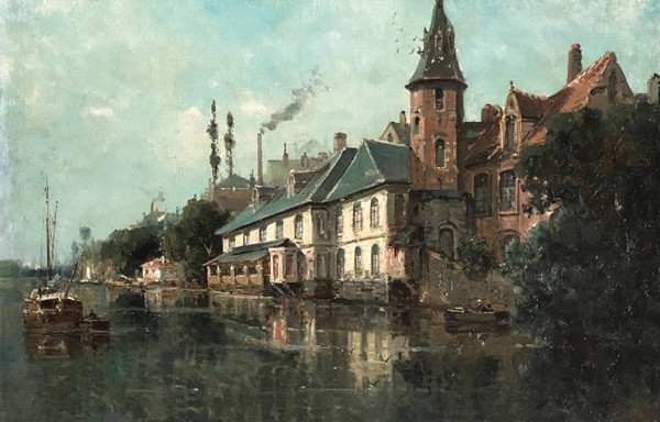 Gustave MASCART (1834-1914) - Vue du canal de Gand 