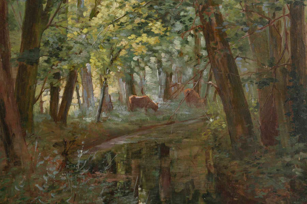 Huile Sur Toile de Joseph Caron Vue De Sous-bois Encadré Fin XIXème Siècle 