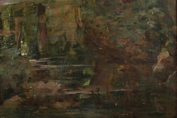 Huile Sur Toile de Joseph Caron Vue De Sous-bois Encadré Fin XIXème Siècle 