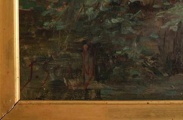 Huile Sur Toile de Joseph Caron Vue De Sous-bois Encadré Fin XIXème Siècle 