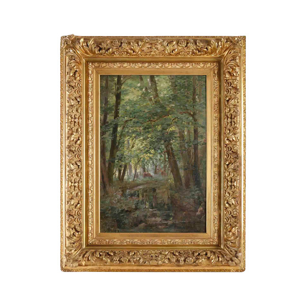 Huile Sur Toile de Joseph Caron Vue De Sous-bois Encadré Fin XIXème Siècle 